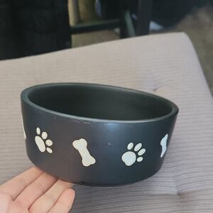 Black Dog Bowl with Bone and Paw Print Design
